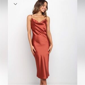 petal and pup Satin Slip Dress in Rust